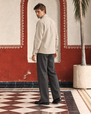 Beige Linen Shirt Collar Solid Hunter Men's Shirt