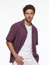Mauve Cuban Collar Solid Cotton Oversized Men's Shirt