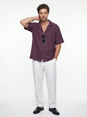 Mauve Cuban Collar Solid Cotton Oversized Men's Shirt
