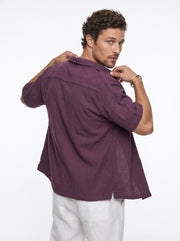 Mauve Cuban Collar Solid Cotton Oversized Men's Shirt