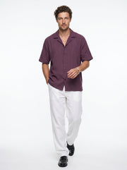 Mauve Cuban Collar Solid Cotton Oversized Men's Shirt