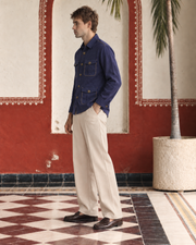 Denim Blue Linen Shirt Collar Solid Hunter Men's Shirt