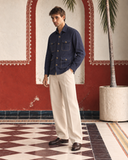Denim Blue Linen Shirt Collar Solid Hunter Men's Shirt