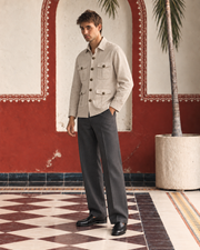 Beige Linen Shirt Collar Solid Hunter Men's Shirt