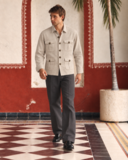 Beige Linen Shirt Collar Solid Hunter Men's Shirt