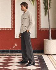 Beige Linen Shirt Collar Solid Hunter Men's Shirt