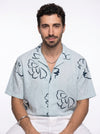 Blue Floral Cuban Collar Pure Cotton Oversized Men's Shirt