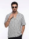 Off White Cuban Collar Animal Print Cotton Oversized Men's Shirt