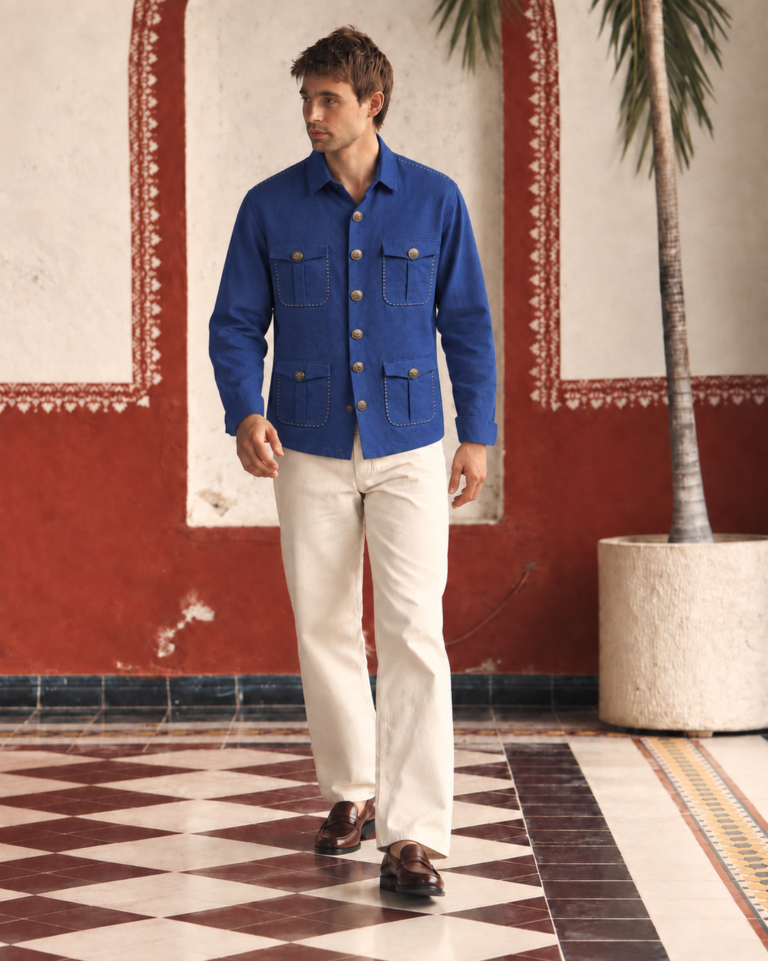 Royal Linen Blue Shirt Collar Solid Hunter Men's Shirt