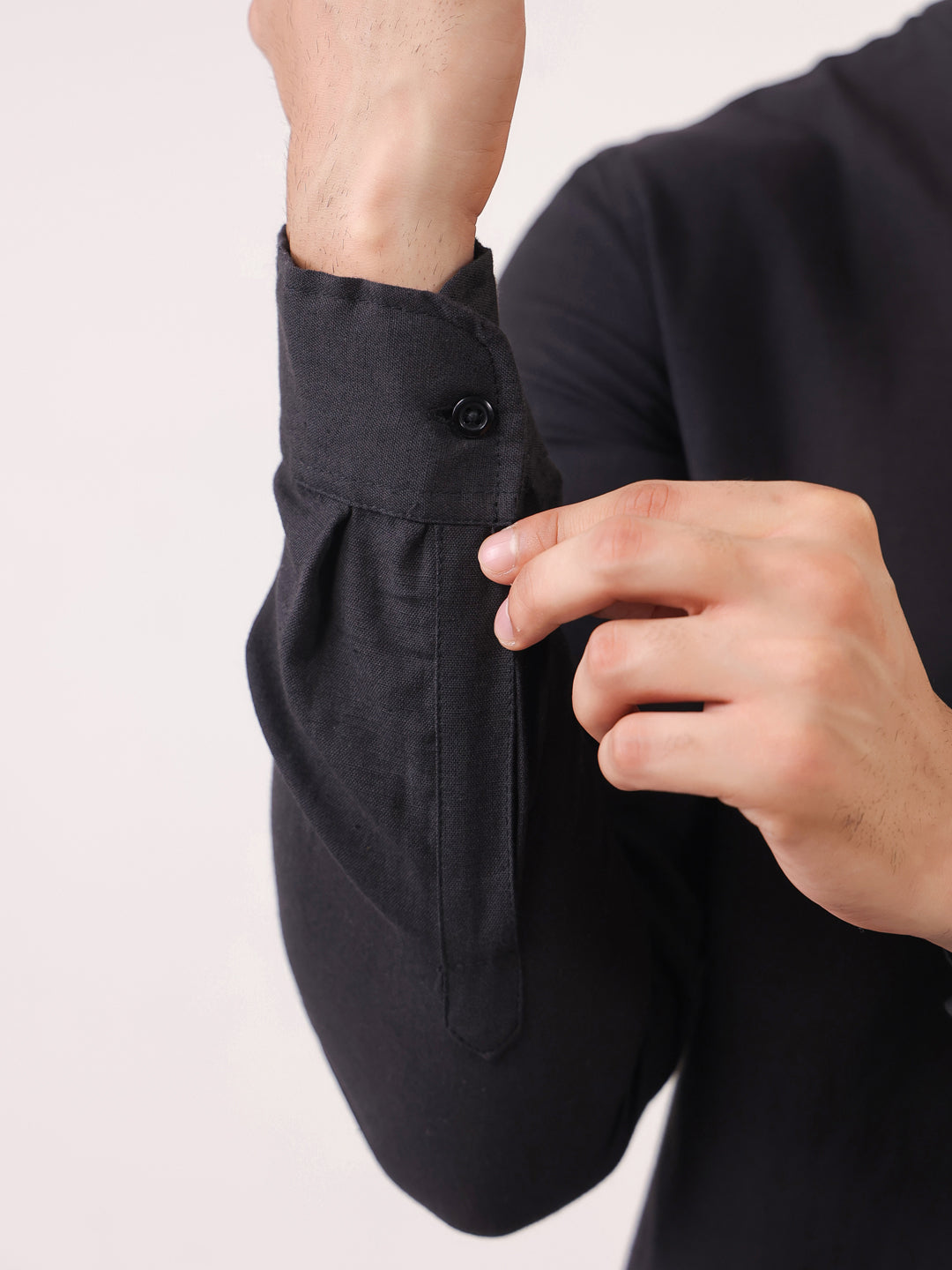Black Mandarin Collar Full Sleeve Solid Pure Cotton Men's Shirt