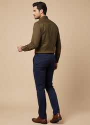 Brown Band Collar Solid Cotton Men's Shirt