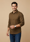 Brown Band Collar Solid Cotton Men's Shirt