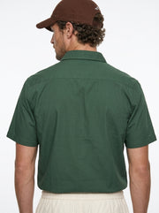 Green Band Collar Solid Relaxed Fit Cotton Men's Shirt