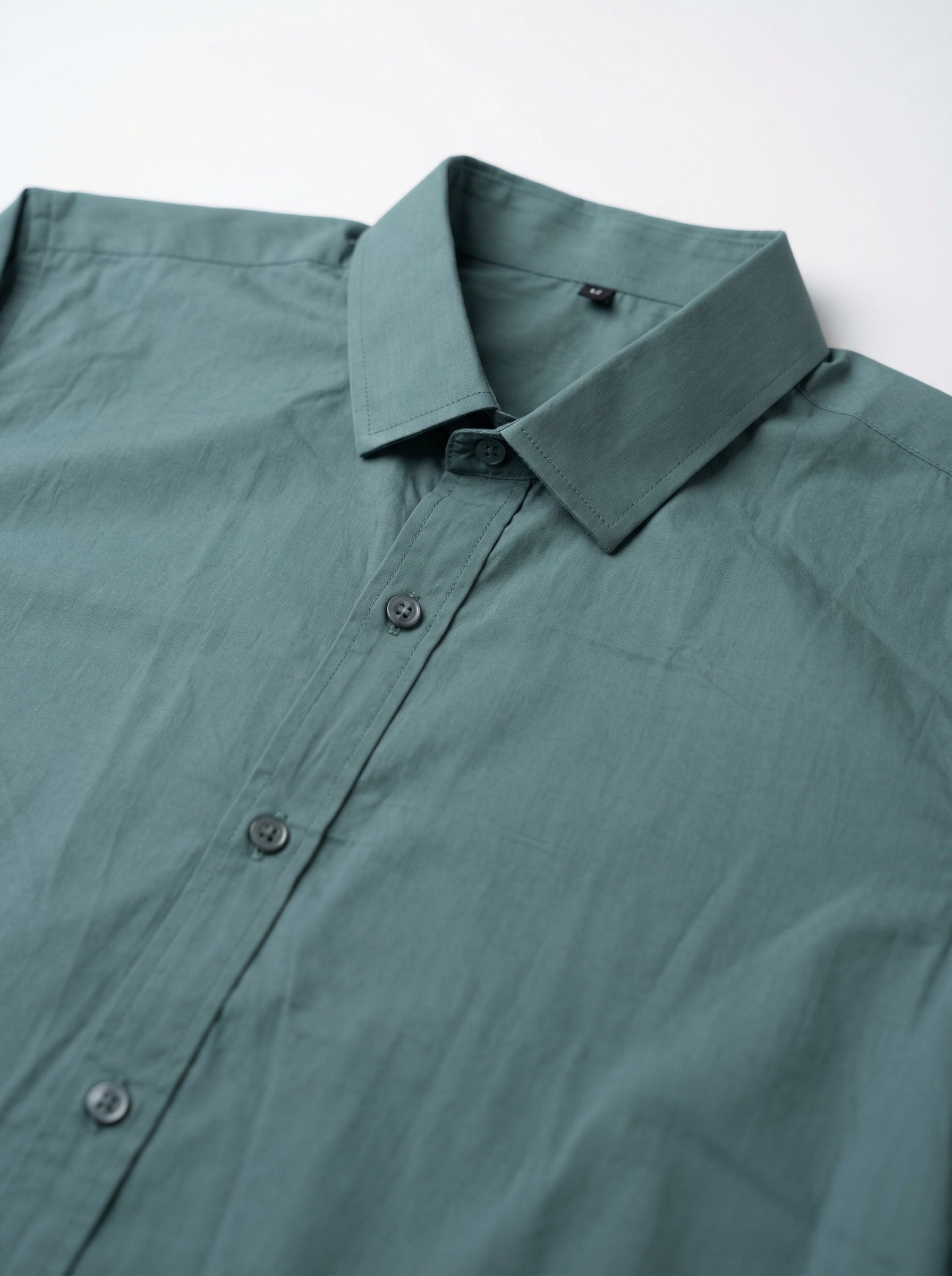 Sea Green Band Collar Solid Print Cotton Men's Shirt