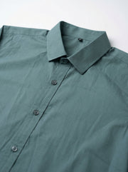 Sea Green Band Collar Solid Print Cotton Men's Shirt