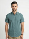 Sea Green Solid Print Band Collar Cotton Men's Shirt