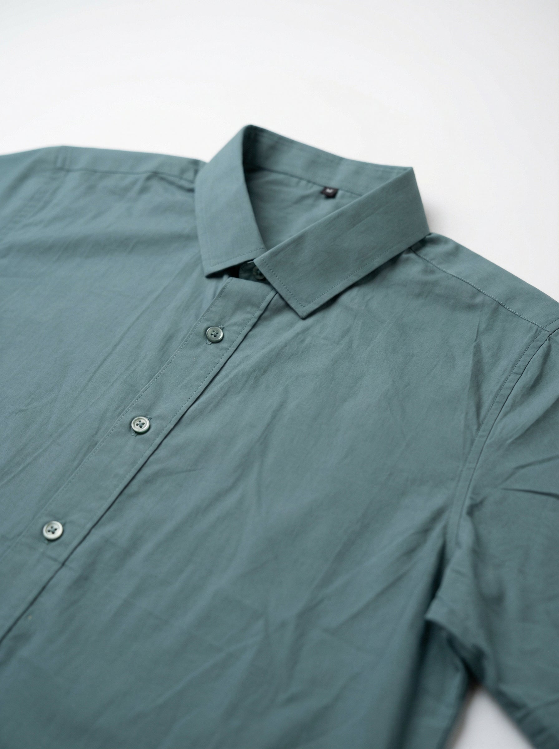 Sea Green Solid Print Band Collar Cotton Men's Shirt