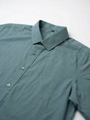 Sea Green Solid Print Band Collar Cotton Men's Shirt