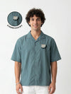 Sea Green Cuban Collar Embroidred Print Cotton Oversized Men's Shirt