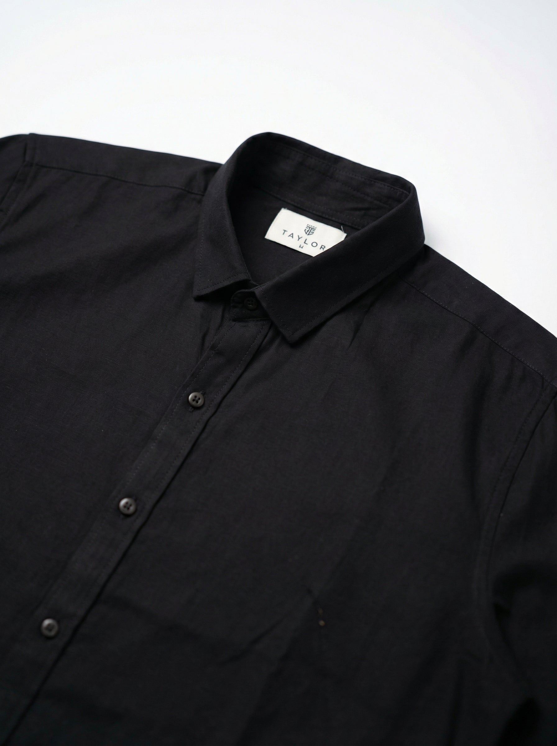Black Band Collar Solid Print With Long Sleeves Cotton Men's Shirt