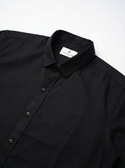 Black Band Collar Solid Print With Long Sleeves Cotton Men's Shirt