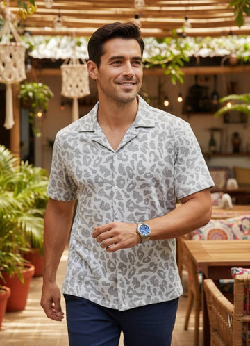 Off White Animal Print Relaxed Fit Cotton Men's Shirt