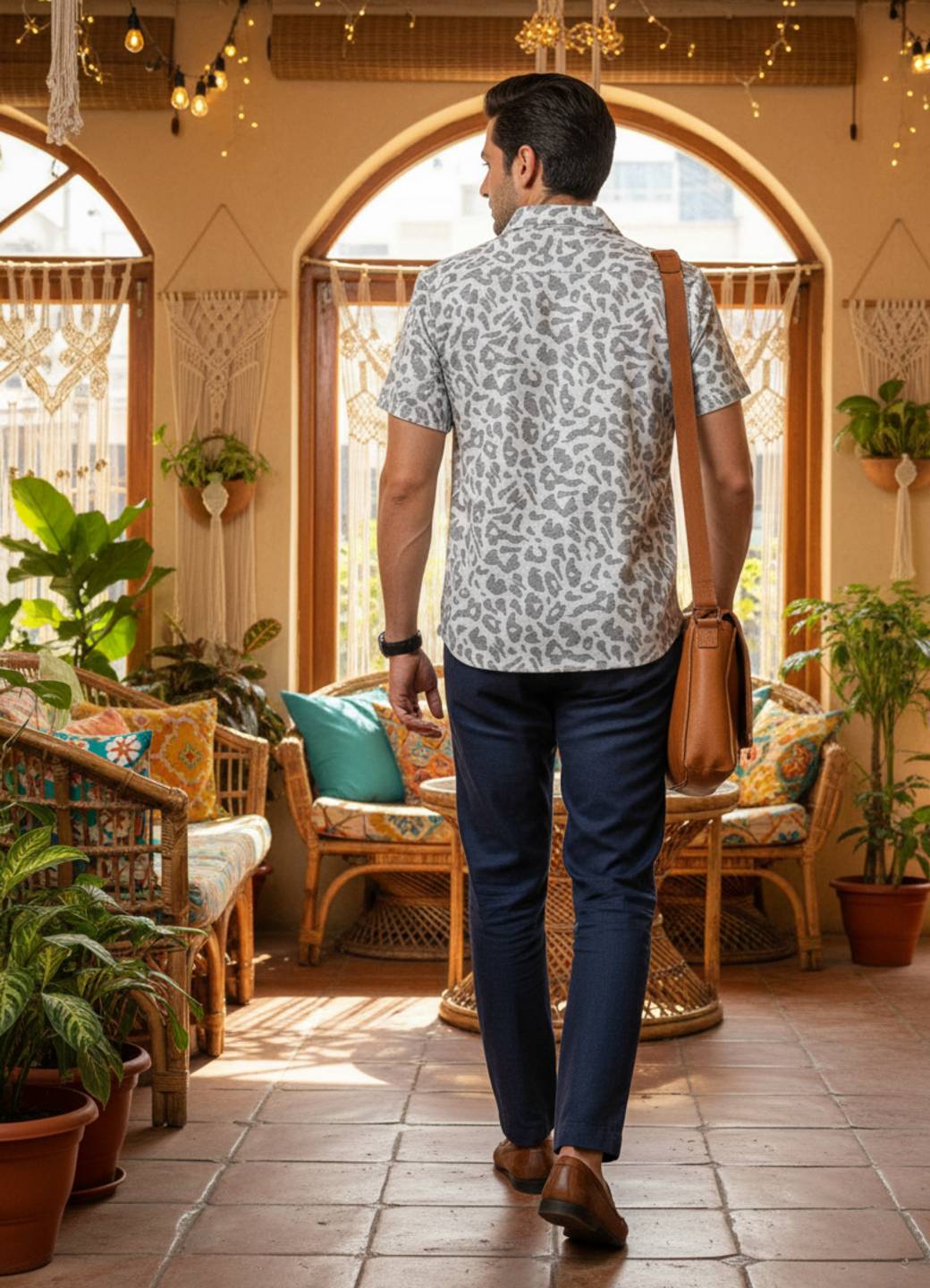 Off White Animal Print Relaxed Fit Cotton Men's Shirt
