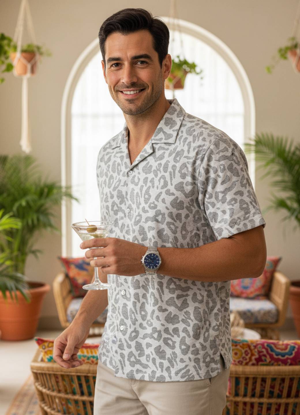 Off White Animal Print Relaxed Fit Cotton Men's Shirt
