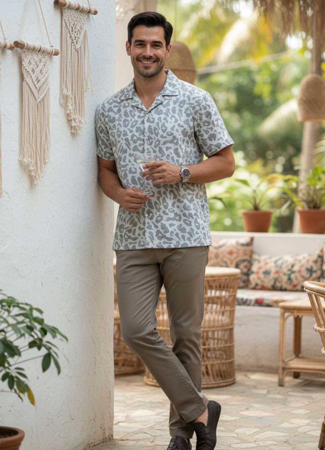 Off White Animal Print Relaxed Fit Cotton Men's Shirt