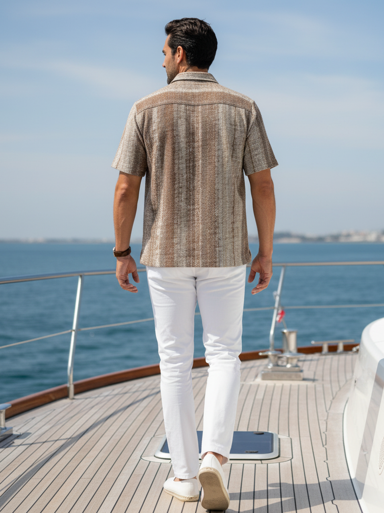 Brown Striped Printed Regular Fit Cotton Men's Shirt