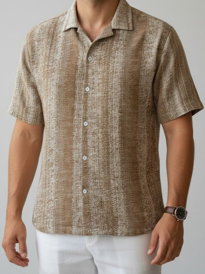 Brown Striped Printed Regular Fit Cotton Men's Shirt