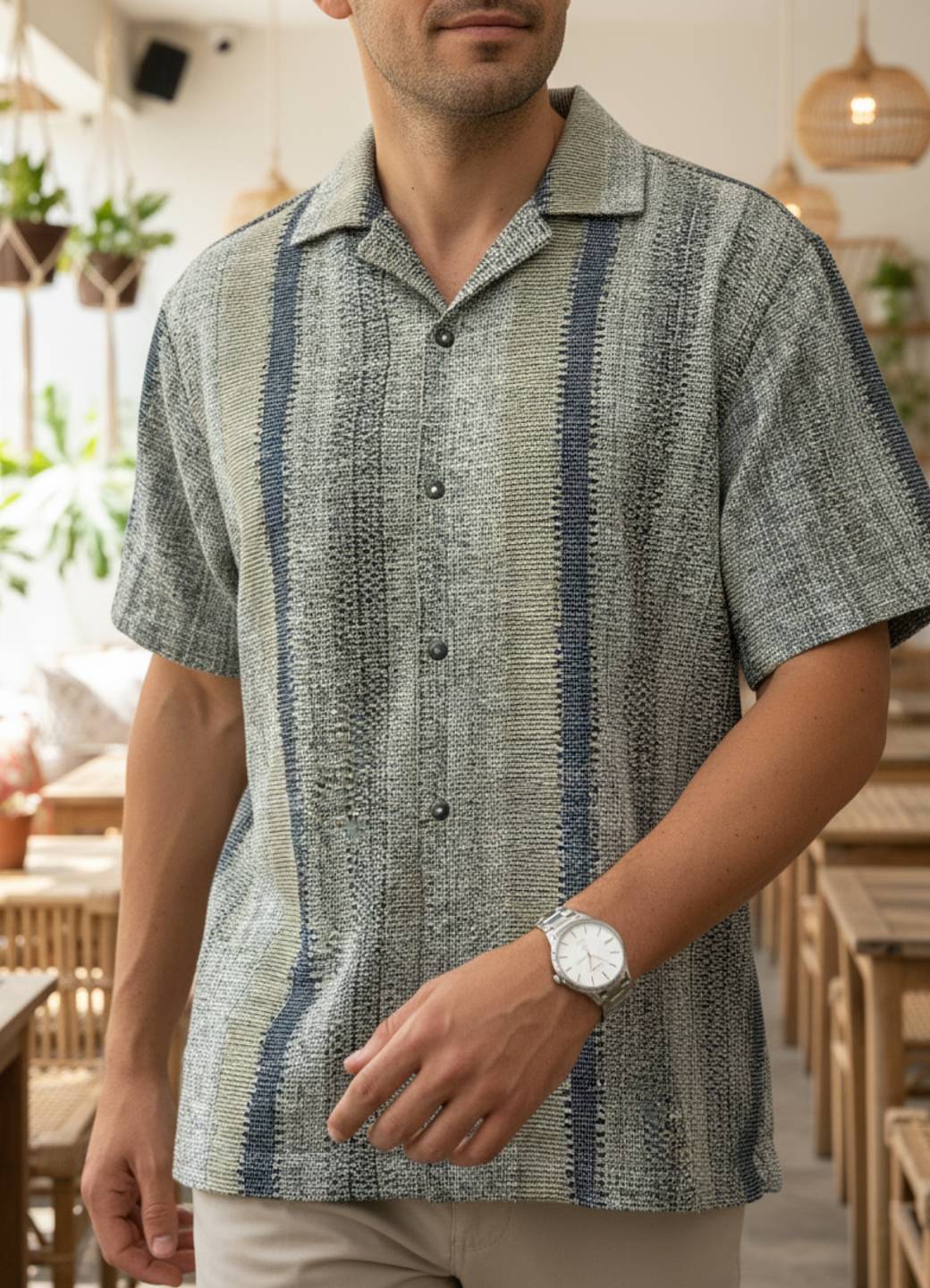 Multi Cuban Collar Solid Regular Fit Cotton Men's Shirt