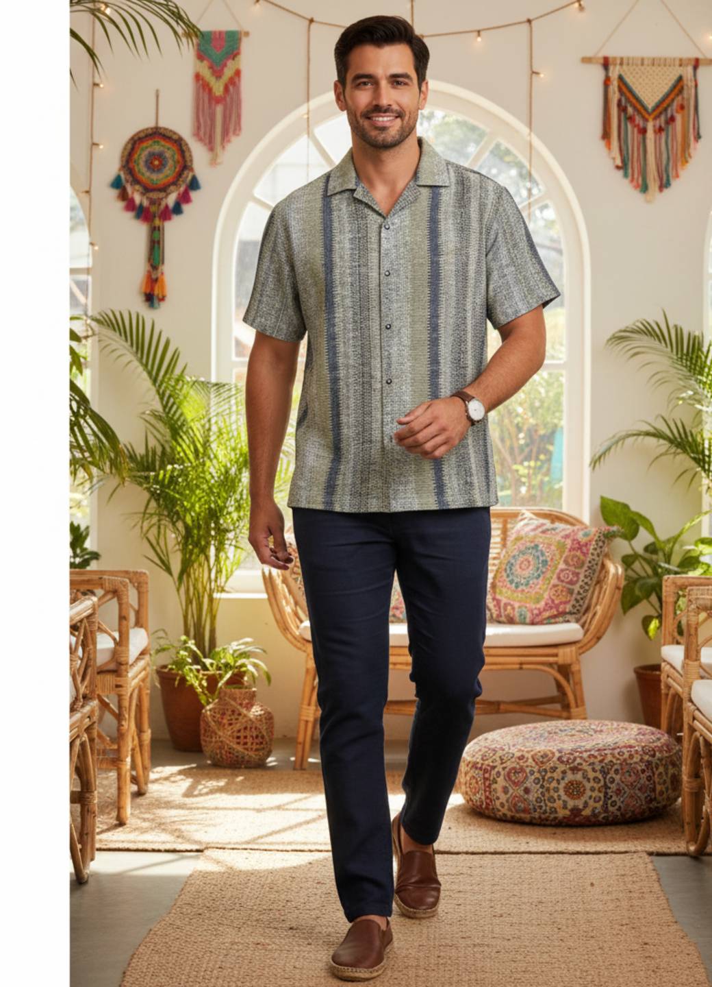 Multi Cuban Collar Solid Regular Fit Cotton Men's Shirt