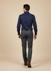 Navy Blue Solid Satin Band Collar Men's Shirt