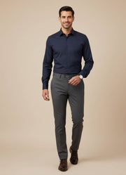 Navy Blue Solid Satin Band Collar Men's Shirt