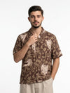 Olive Cuban Collar Abstract Print Cotton Men's Shirt