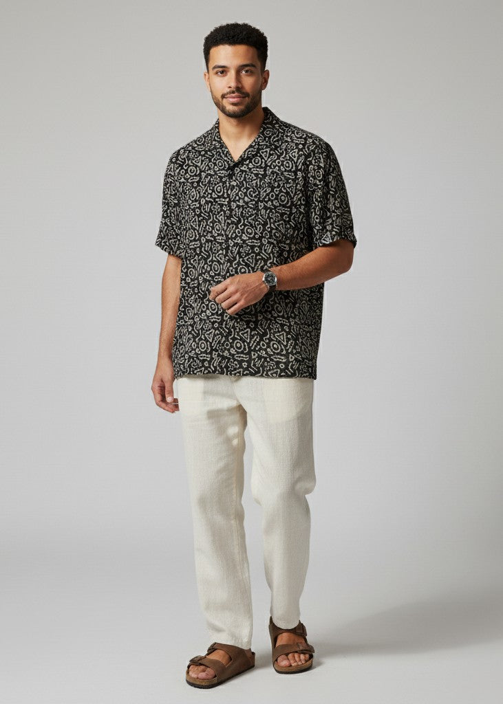 Black Abstract Print Pure Cotton Men's Shirt
