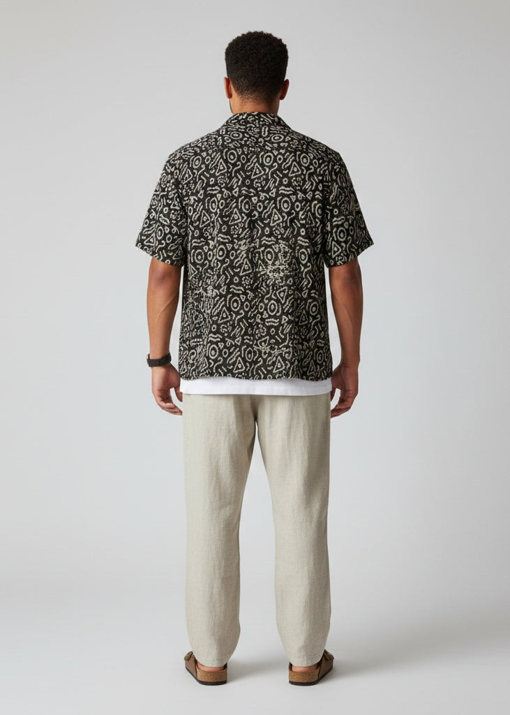 Black Abstract Print Regular Fit Pure Cotton Men's Shirt