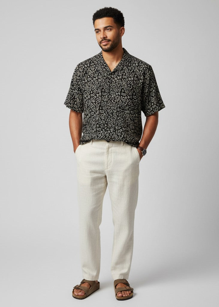 Black Abstract Print Regular Fit Pure Cotton Men's Shirt