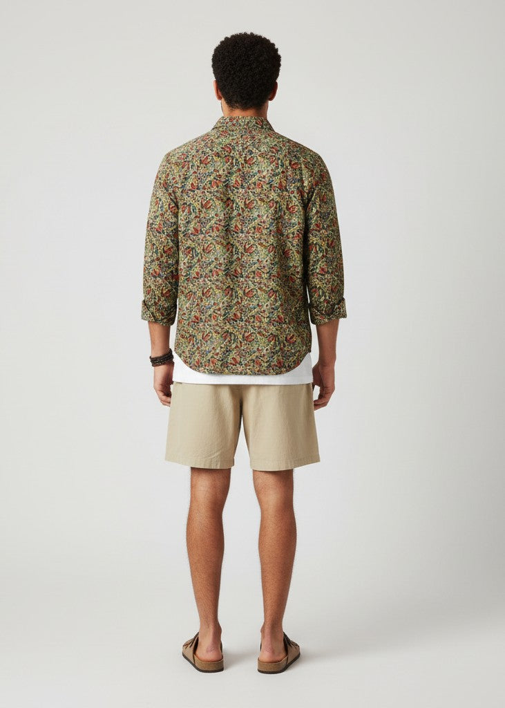 Green Floral Spread Collar Regular Fit Pure Cotton Men's Shirt