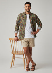 Green Spread Collar Floral Print Pure Cotton Men's Shirt