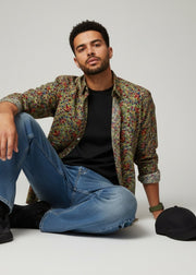 Green Spread Collar Floral Print Pure Cotton Men's Shirt