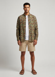 Green Spread Collar Floral Print Pure Cotton Men's Shirt