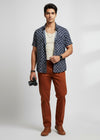 Blue Ethnic Motifs Print Spread Collar Pure Cotton Men's Shirt