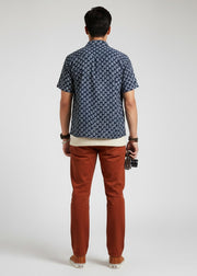 Blue Ethnic Motifs Print Spread Collar Pure Cotton Men's Shirt