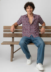 Maroon Spread Collar Ethnic Motifs Pure Cotton Men's Shirt