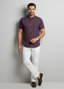 Maroon Multi Stripes Spread Collar Pure Cotton Men's Shirt