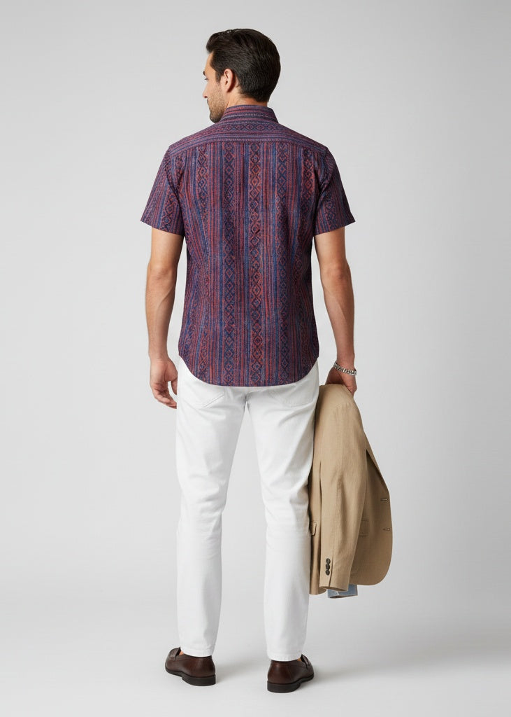 Maroon Multi Stripes Spread Collar Pure Cotton Men's Shirt