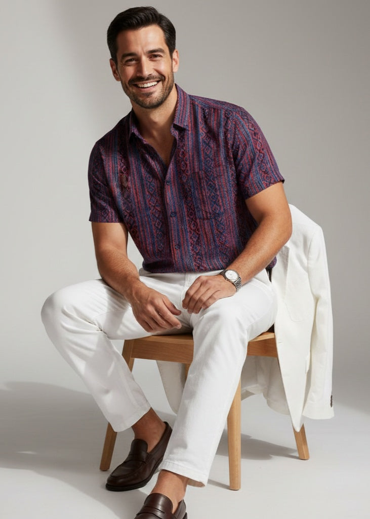 Maroon Multi Stripes Spread Collar Pure Cotton Men's Shirt