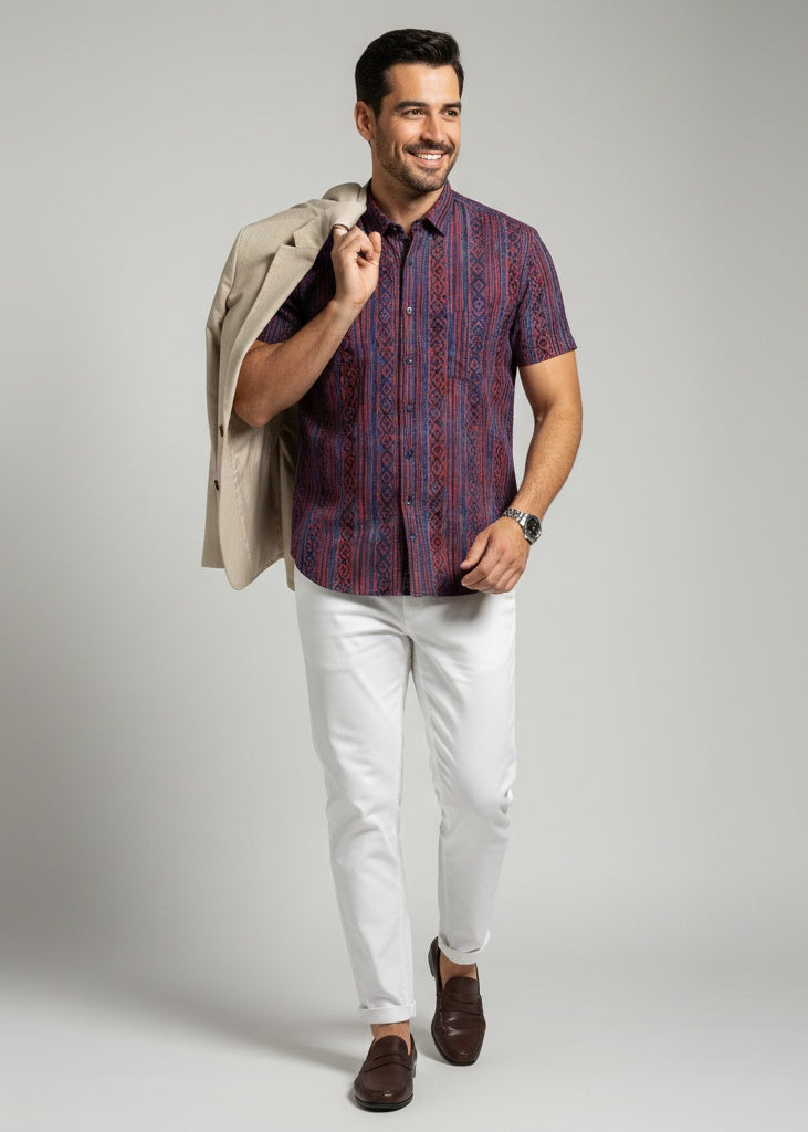 Maroon Multi Stripes Spread Collar Pure Cotton Men's Shirt